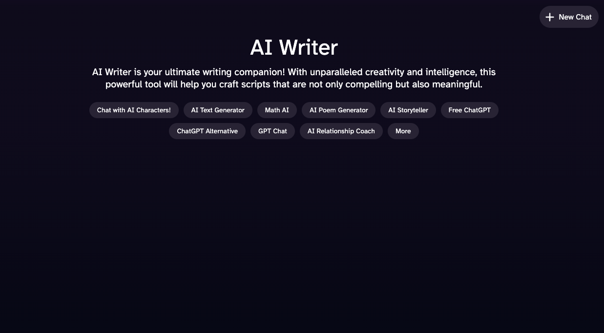 Screenshot of AI Writer homepage